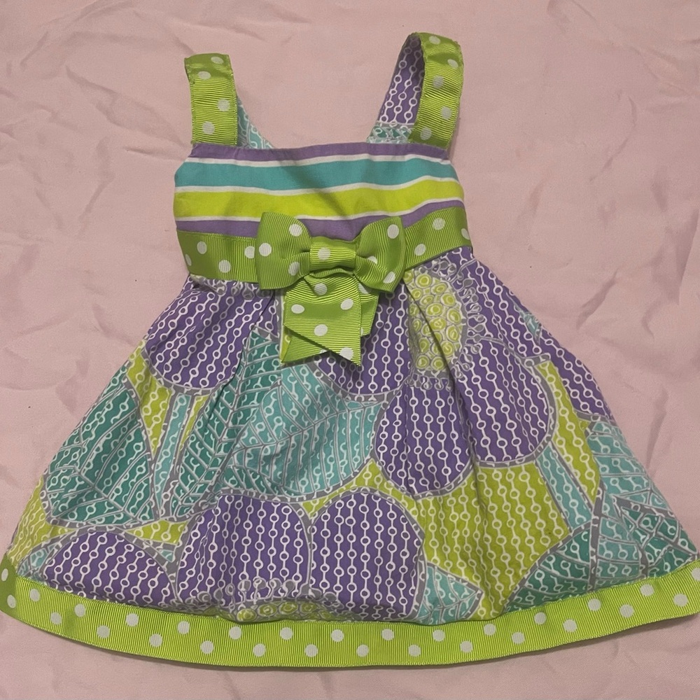 Bonnie Baby Green, Purple & Teal Polka Dot Bow Sundress
